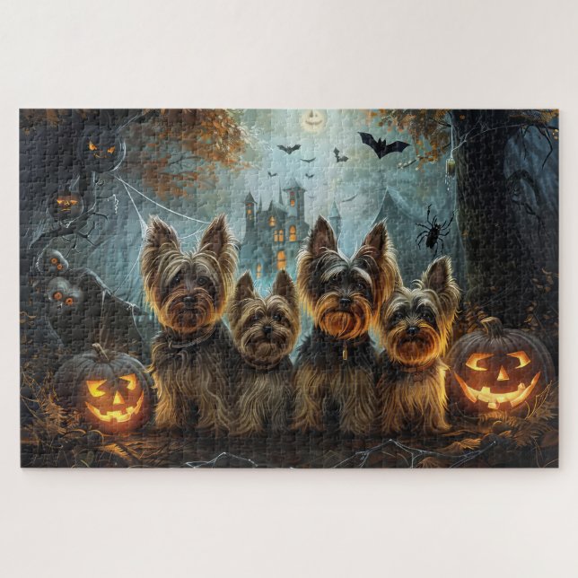 Biewer Terrier Halloween Night Doggy Delight  Jigsaw Puzzle (Horizontal)