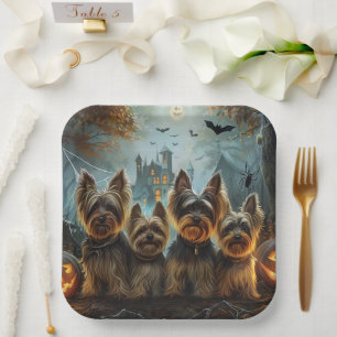Biewer Terrier Halloween Night Doggy Delight Paper Plate