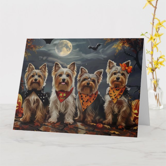 Biewer Terrier Halloween Spooky  Card (Yellow Flower)