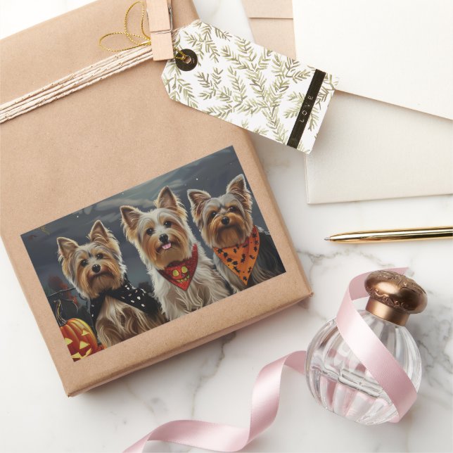 Biewer Terrier Halloween Spooky  Rectangular Sticker (Gifting)