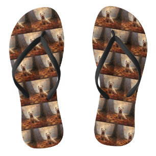Biewer Terrier in Autumn Leaves Fall Inspire Jandals