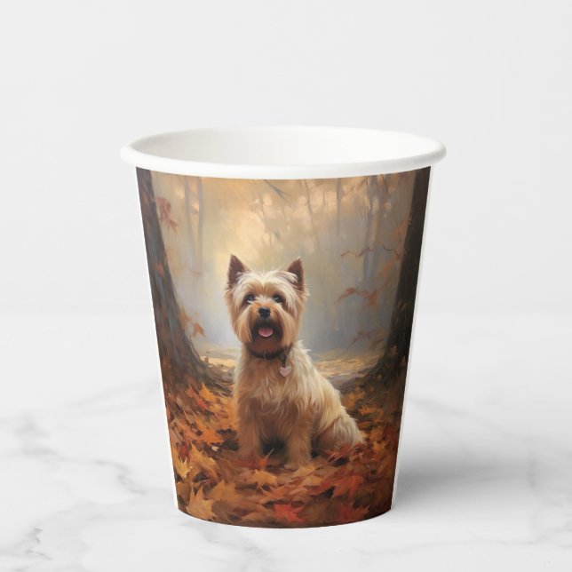 Biewer Terrier in Autumn Leaves Fall Inspire Paper Cups (Front)