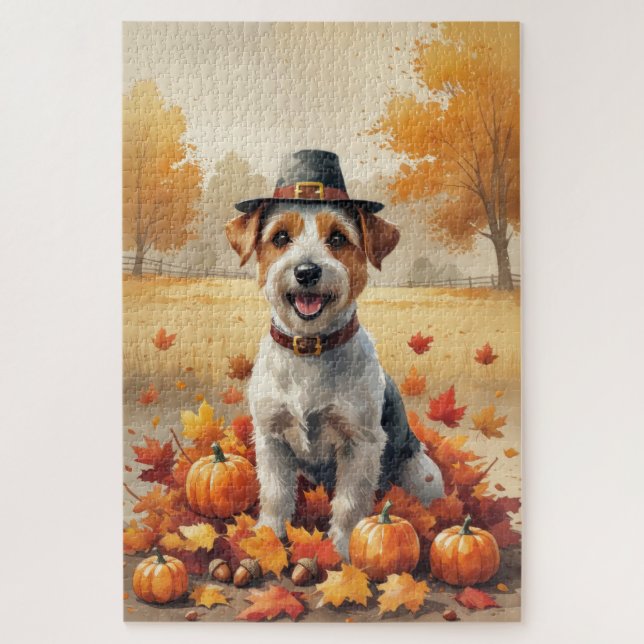 Biewer Terrier In Autumn Leaves Thanksgiving Art Jigsaw Puzzle (Vertical)