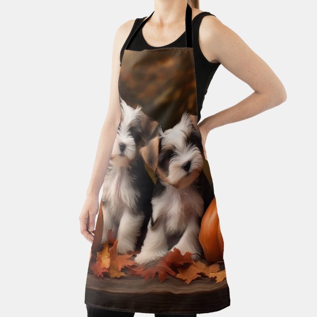 Biewer Terrier Puppy Autumn Delight Pumpkin  Apron (Insitu)