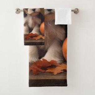 Biewer Terrier Puppy Autumn Delight Pumpkin  Bath Towel Set