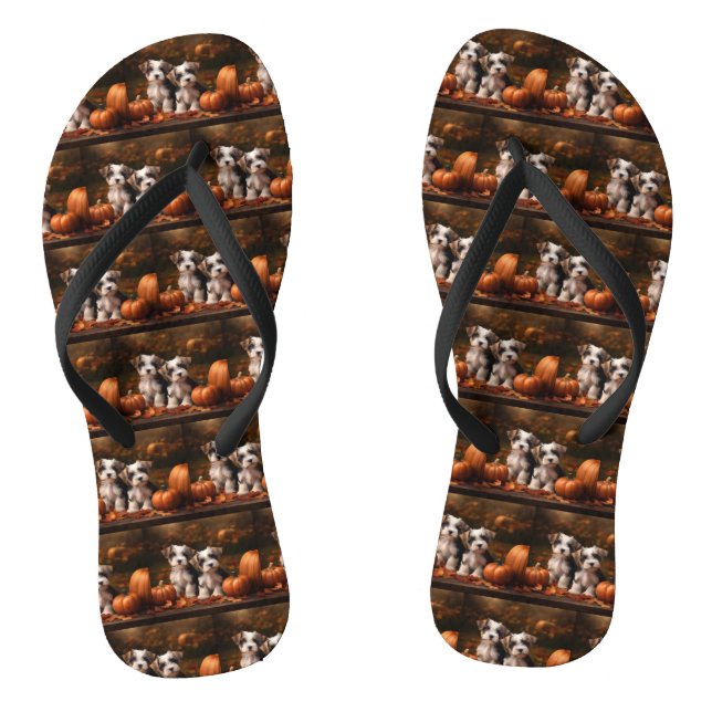 Biewer Terrier Puppy Autumn Delight Pumpkin  Jandals (Footbed)