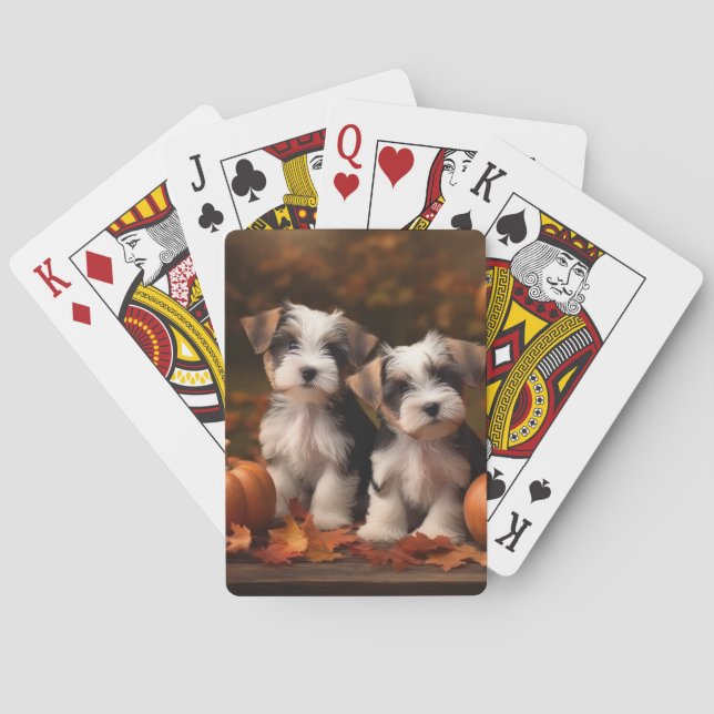 Biewer Terrier Puppy Autumn Delight Pumpkin  Playing Cards (Back)
