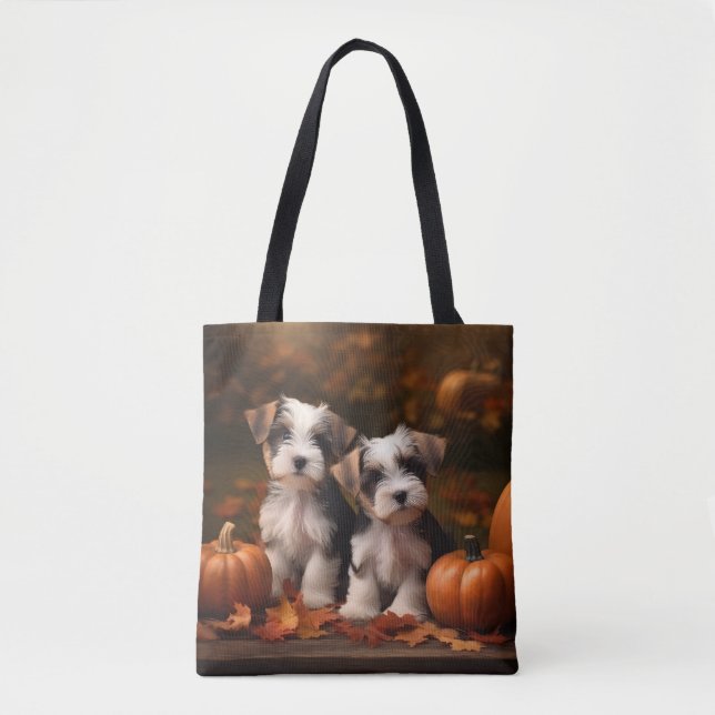 Biewer Terrier Puppy Autumn Delight Pumpkin  Tote Bag (Front)