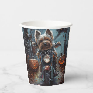 Biewer Terrier Riding Motorcycle Halloween Scary Paper Cups