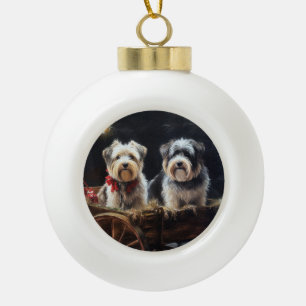 Biewer Terrier Snowy Sleigh Christmas Decor Ceramic Ball Christmas Ornament