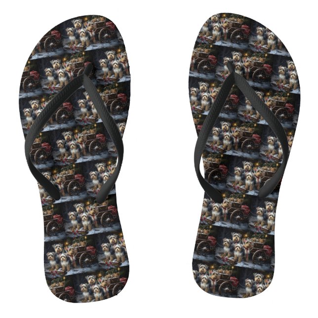 Biewer Terrier Snowy Sleigh Christmas Decor Jandals (Footbed)