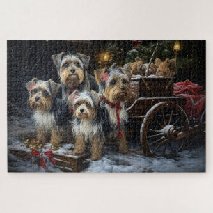 Biewer Terrier Snowy Sleigh Christmas Decor Jigsaw Puzzle
