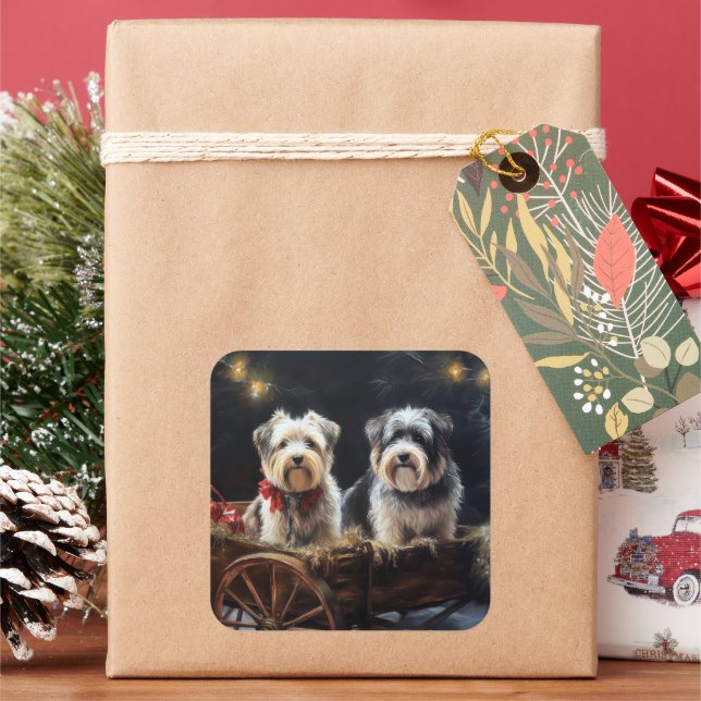 Biewer Terrier Snowy Sleigh Christmas Decor Square Sticker (Holiday)