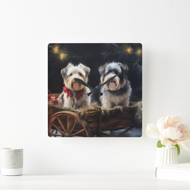 Biewer Terrier Snowy Sleigh Christmas Decor Square Wall Clock (Home)