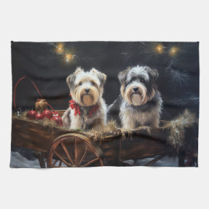 Biewer Terrier Snowy Sleigh Christmas Decor Tea Towel