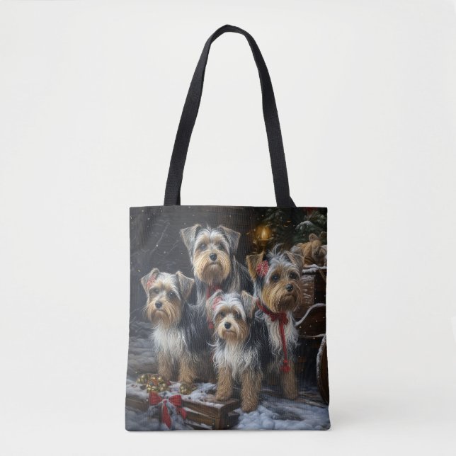 Biewer Terrier Snowy Sleigh Christmas Decor Tote Bag (Front)