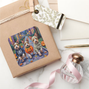 Biewer Terrier Trick-or-Treating Halloween Costume Square Sticker