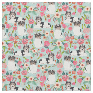 Biewer Terrier vintage florals blue Fabric