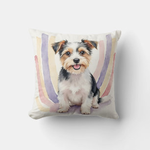 Biewer Terrier Watercolor Ribbon Curve Art Cushion
