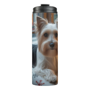 Biewer Terrier With Christmas Lights Holiday Thermal Tumbler