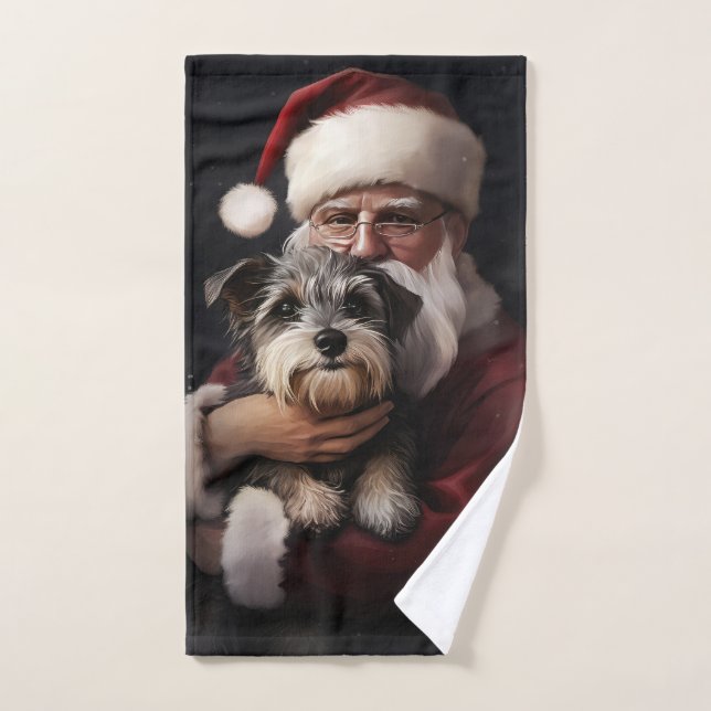 Biewer Terrier With Santa Claus Festive Christmas Bath Towel Set (Hand Towel)