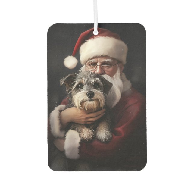 Biewer Terrier With Santa Claus Festive Christmas Car Air Freshener (Front)