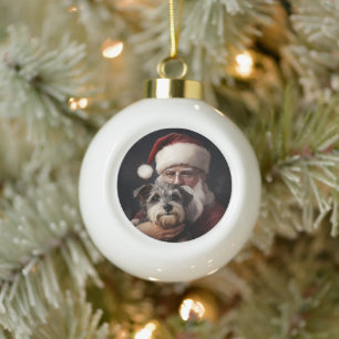 Biewer Terrier With Santa Claus Festive Christmas Ceramic Ball Christmas Ornament