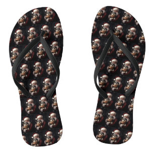 Biewer Terrier With Santa Claus Festive Christmas Jandals