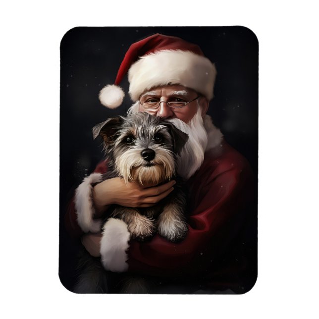 Biewer Terrier With Santa Claus Festive Christmas Magnet (Vertical)