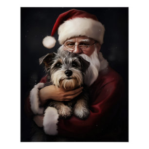 Biewer Terrier With Santa Claus Festive Christmas Poster