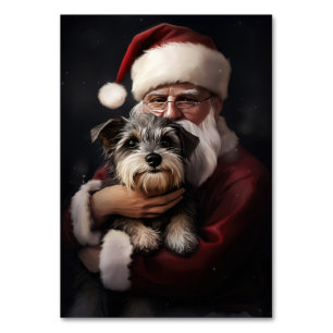 Biewer Terrier With Santa Claus Festive Christmas Table Number