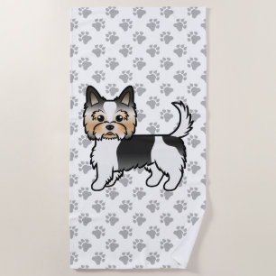 Biewer Yorkshire Terrier Cartoon Dog & Paws Beach Towel