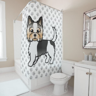 Biewer Yorkshire Terrier Cartoon Dog & Paws Shower Curtain