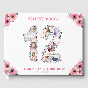 Big 12th Birthday Photo Collage Flower Girl White Guest Book