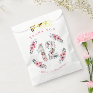 Big 12th Girl Birthday Photo Collage Pink Flower Favour Bags