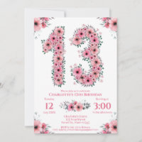 Big 13th Birthday Green Foliage Girl Pink Flowers