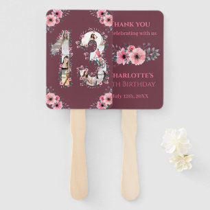 Big 13th Birthday Photo Collage Pink Girl Flower Hand Fan