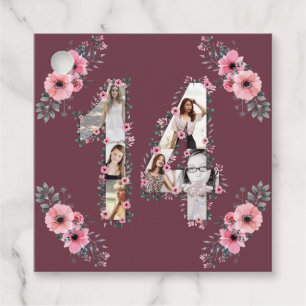 Big 14th Girl Birthday Photo Collage Pink Flower Favour Tags
