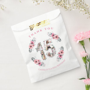 Big 15th Girl Birthday Photo Collage Pink Flower Favour Bags