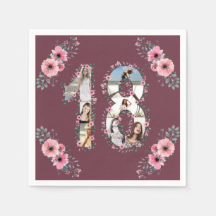 Big 18th Birthday Girl Flower Photo Collage Napkin