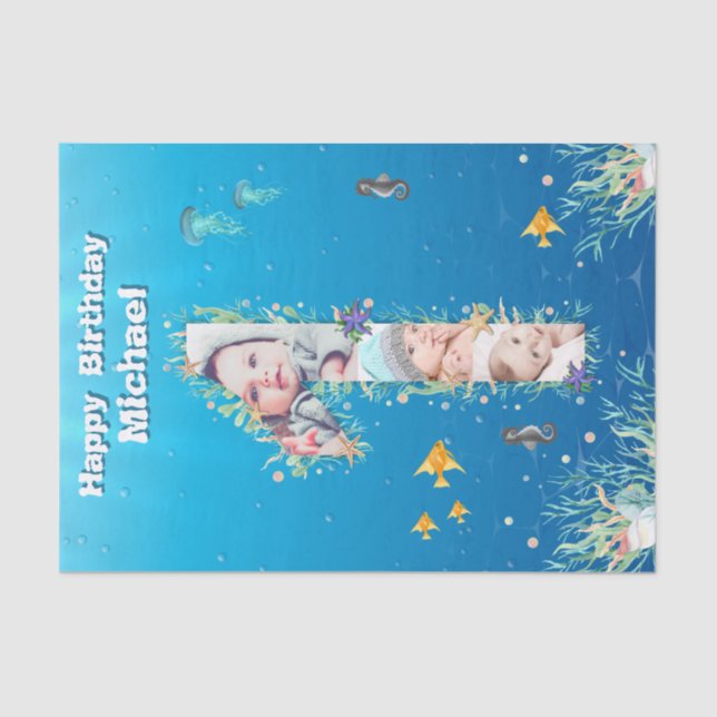 Big 1st Birthday Under The Sea Photo Collage Tissue Paper (Front)