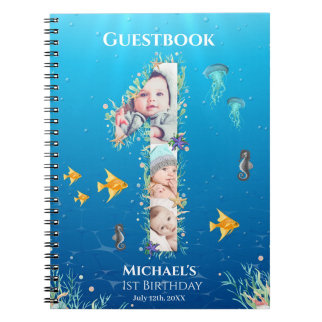Big 1st Birthday Under The Sea Photo Guest Book (Front)