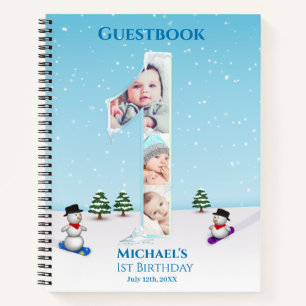 Big 1st Birthday Winter Snow Ice Photo Guest Book