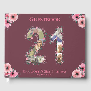Big 21st Birthday Photo Collage Flower Girl Woman Guest Book