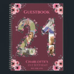 Big 21st Birthday Photo Pink Flower Guest Book<br><div class="desc">Create a twenty-first Birthday six photos collage in a big number twenty first shape. Decorated with beautiful and lovely watercolor blush pink flowers and green foliage. Great 21st Birthday gift for women. Personalised number 21 photo collage for a unique and very special product.</div>