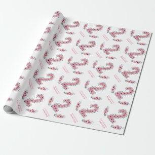 Big 2nd Birthday Green Foliage Girl Pink Flowers Wrapping Paper