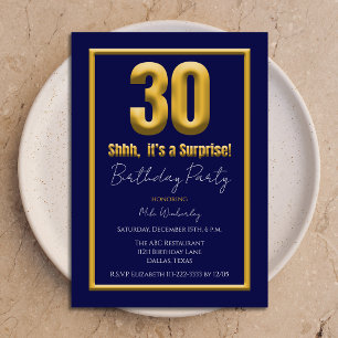 Big 30 Surprise Birthday Party Navy Blue Invitation
