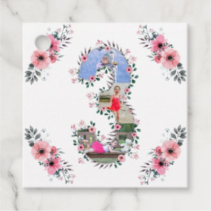 Big 3rd Birthday Girl Photo Collage Pink Flower Favour Tags