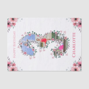 Big 3rd Birthday Girl Photo Collage Pink Flower Tissue Paper