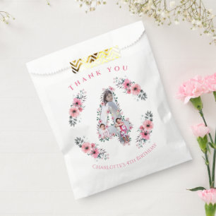 Big 4th Birthday Girl Photo Collage Pink Flower Favour Bags